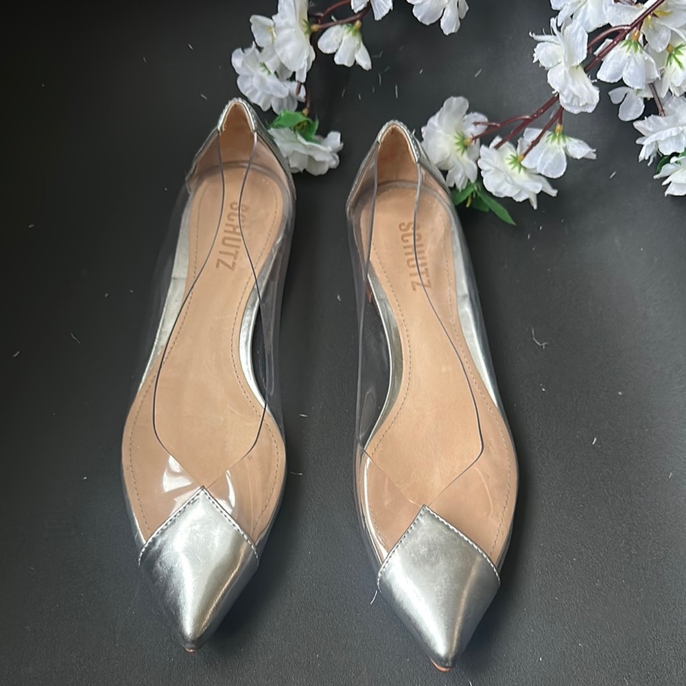 SCHUTZ CLEARLY Silver Flats with Metallic Accents. Such a unique flat shoe